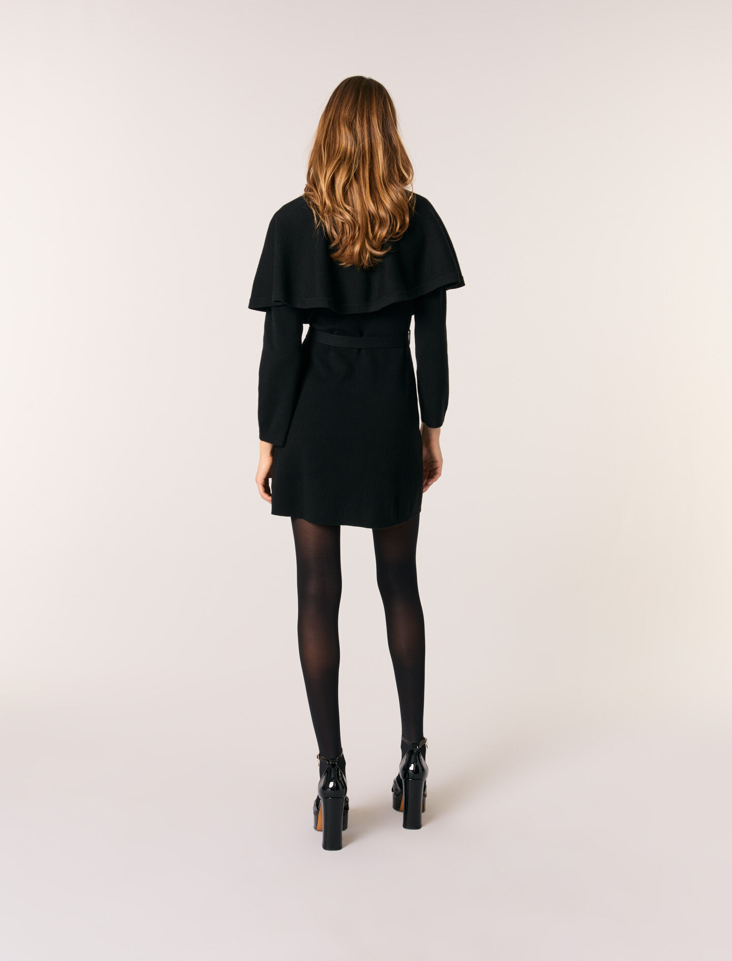 2-in-1 knit dress & removable cape Black / Gray For Women | Maje