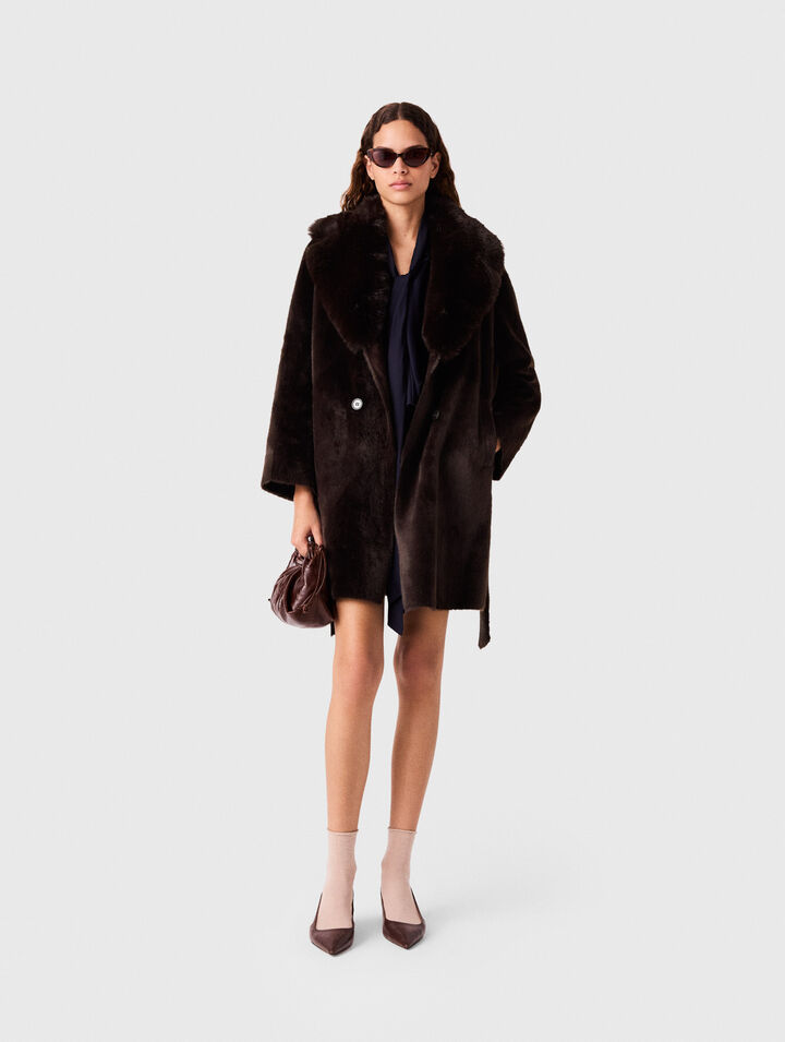 Mid-length faux fur coat