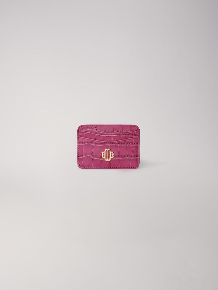 Mock croc embossed leather card case