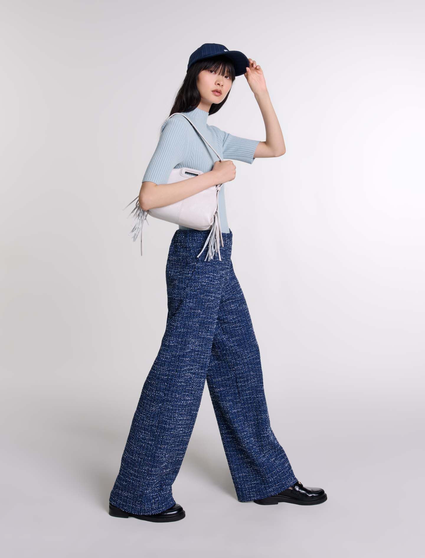 Wide-leg tweed trousers Blue For Women | Maje