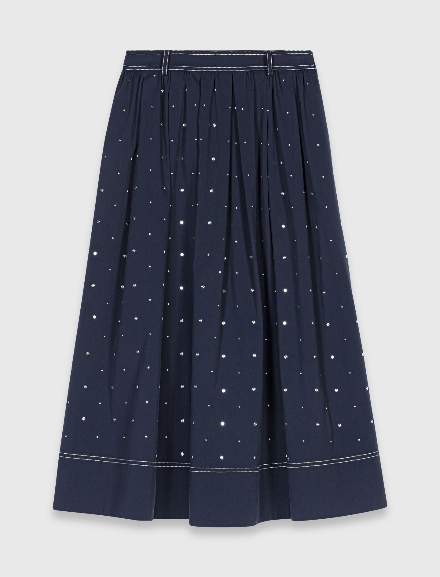 Long studded cotton skirt Blue For Women | Maje