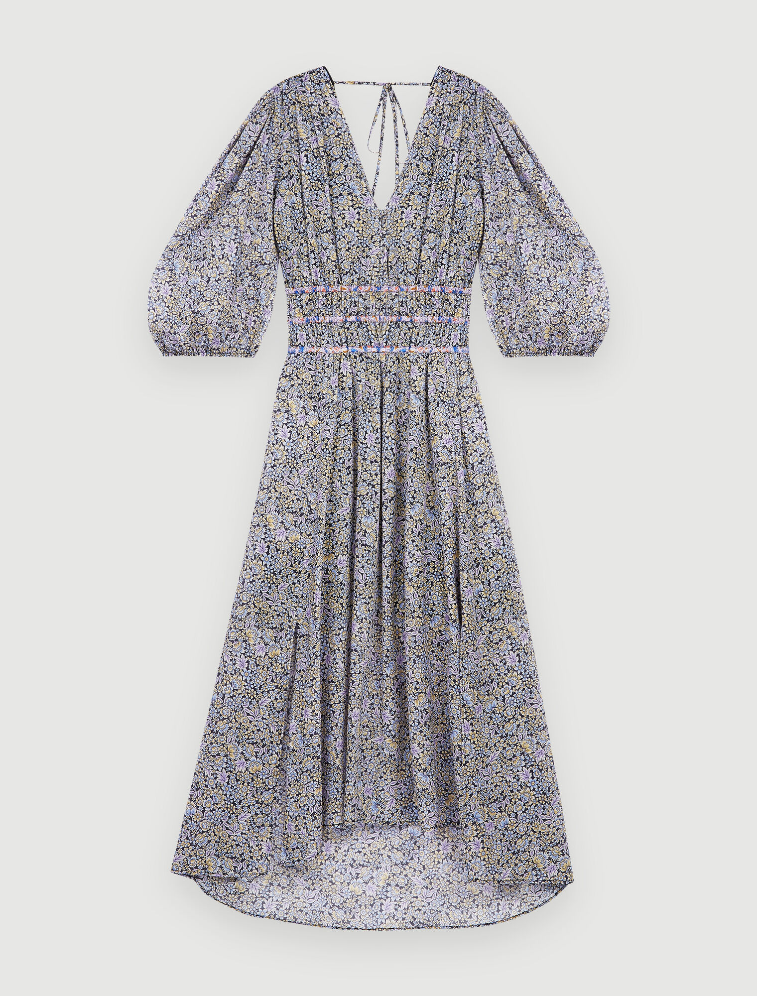 Printed cotton voile skirt with smocking