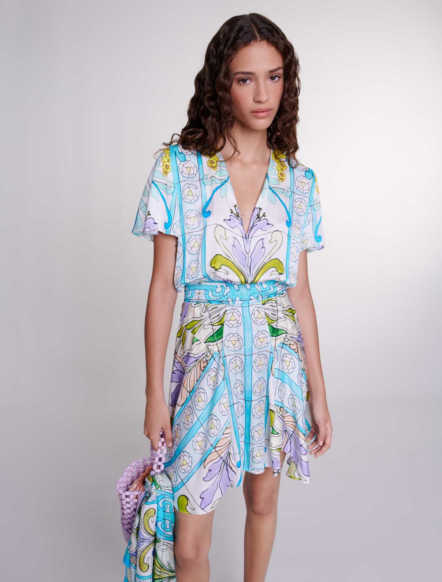 Short satin-effect print dress