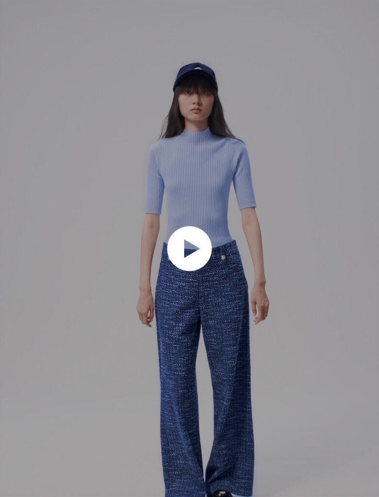 Wide-leg tweed trousers Blue For Women | Maje