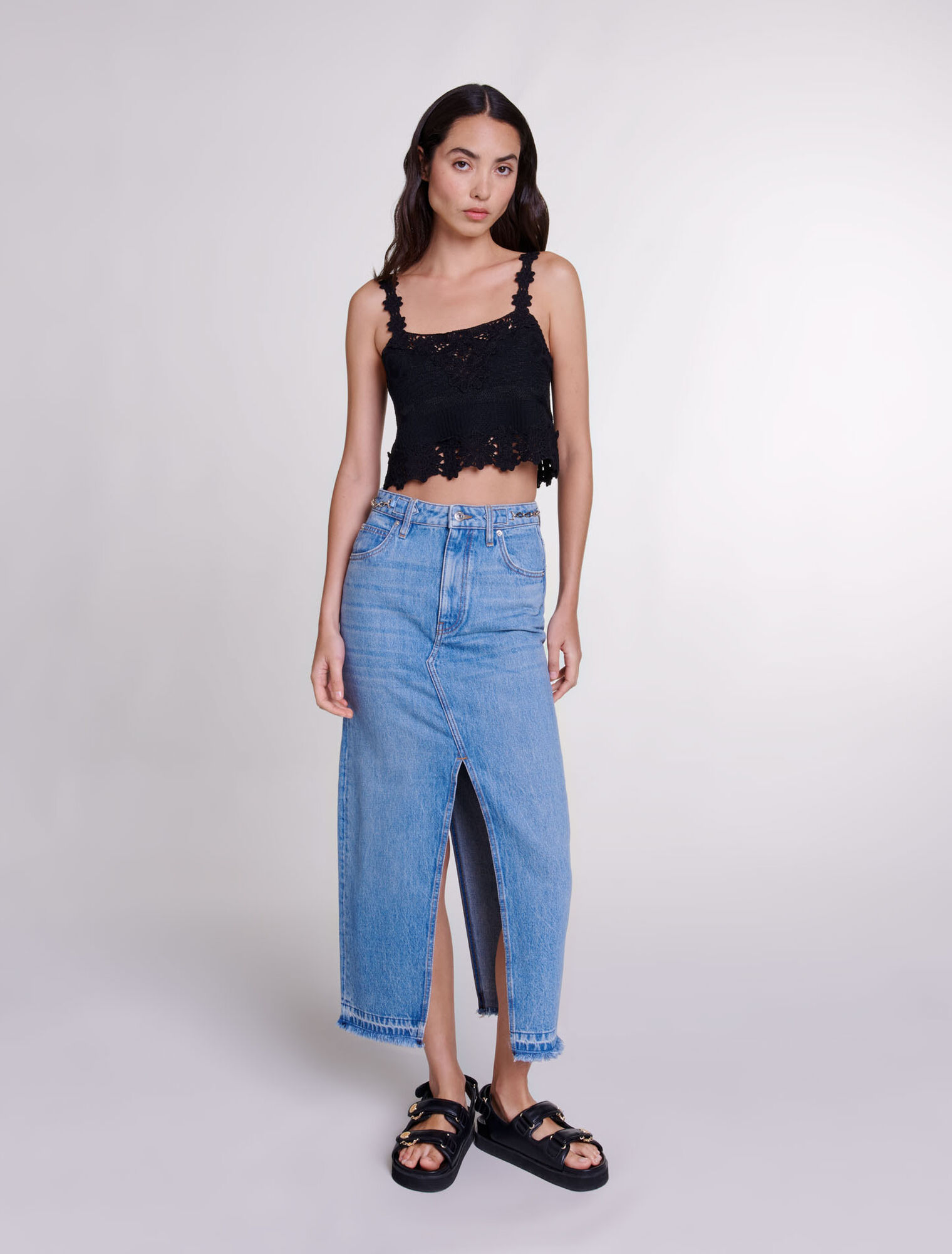 Long denim skirt