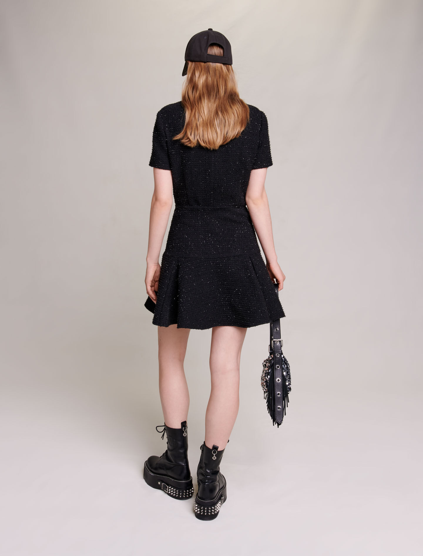 海外個人輸入 Short tweed Maje | Women For Gray / Black dress Clothing