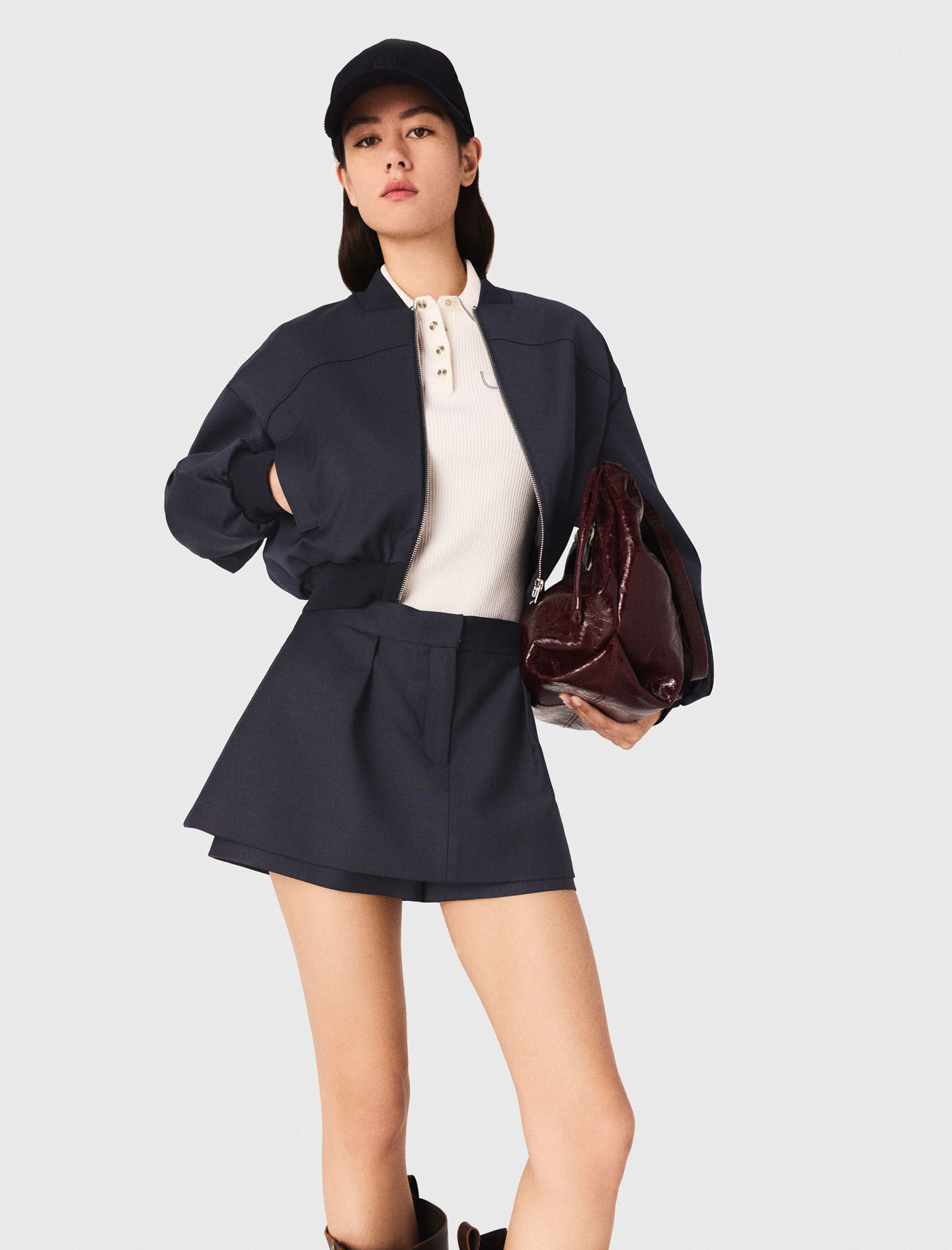 Zipped mix wool bomber Blue For Women | Maje