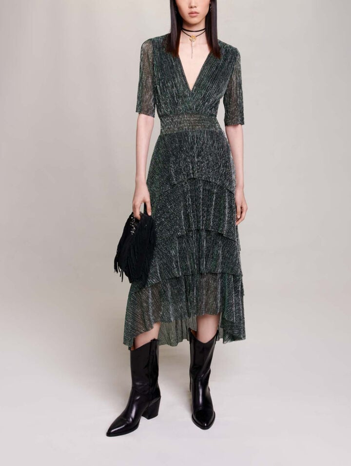 Metallic fiber dress with ruffles