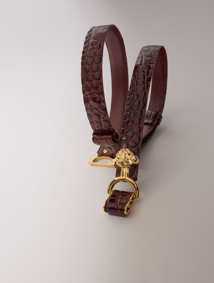 Thin leather belt with lion bit