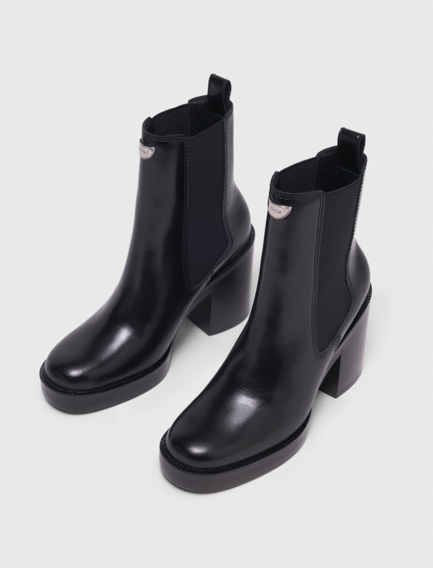 Heeled leather chelsea boot Black / Gray For Women | Maje