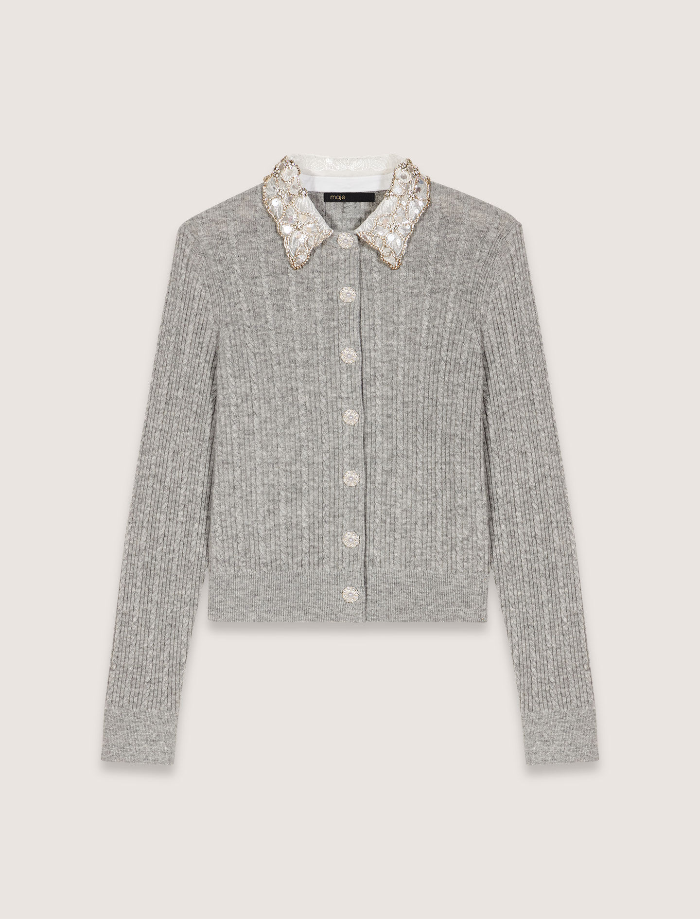 人気ショップ / Black collar removable with Cardigan Gray Maje | Women For トップス