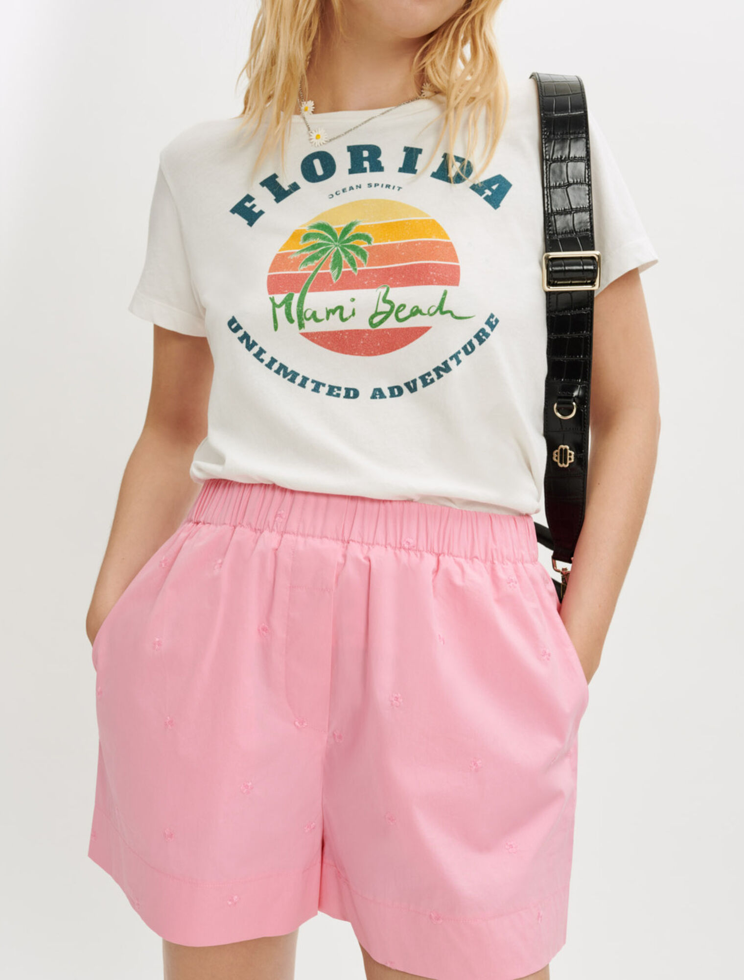 Embroidered poplin shorts