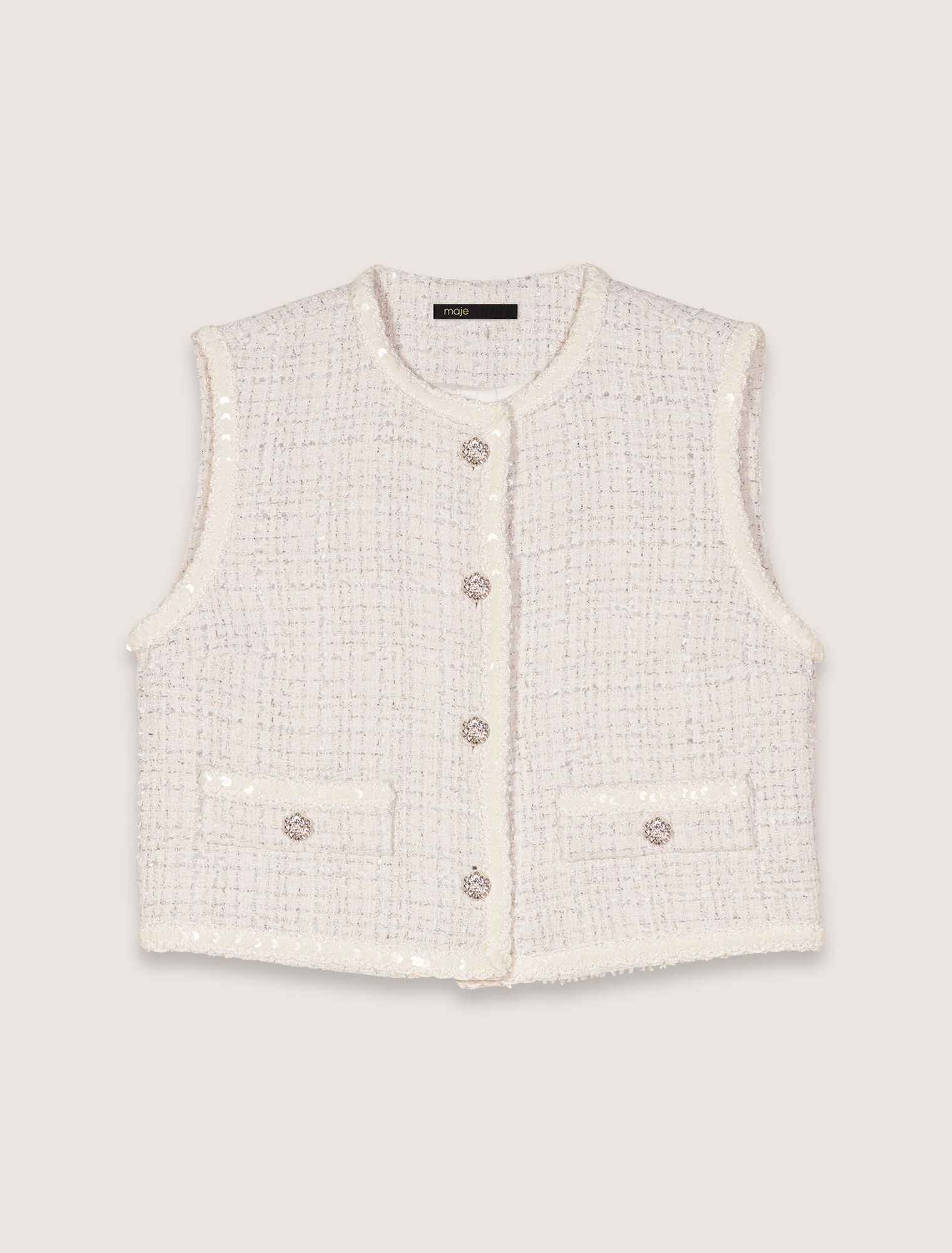 Sequin sleeveless tweed jacket 
