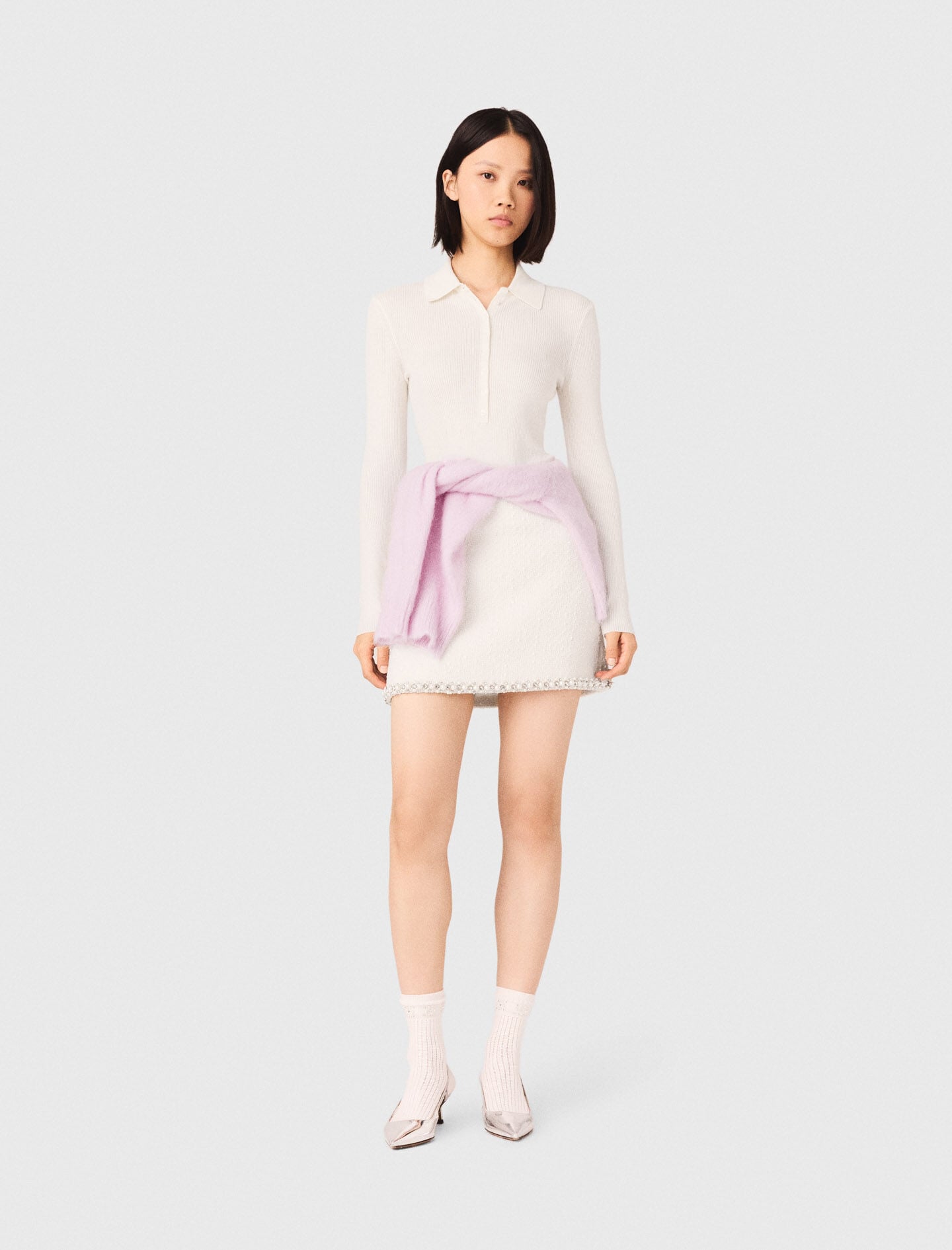 Ribbed polo sweater White For Women | Maje