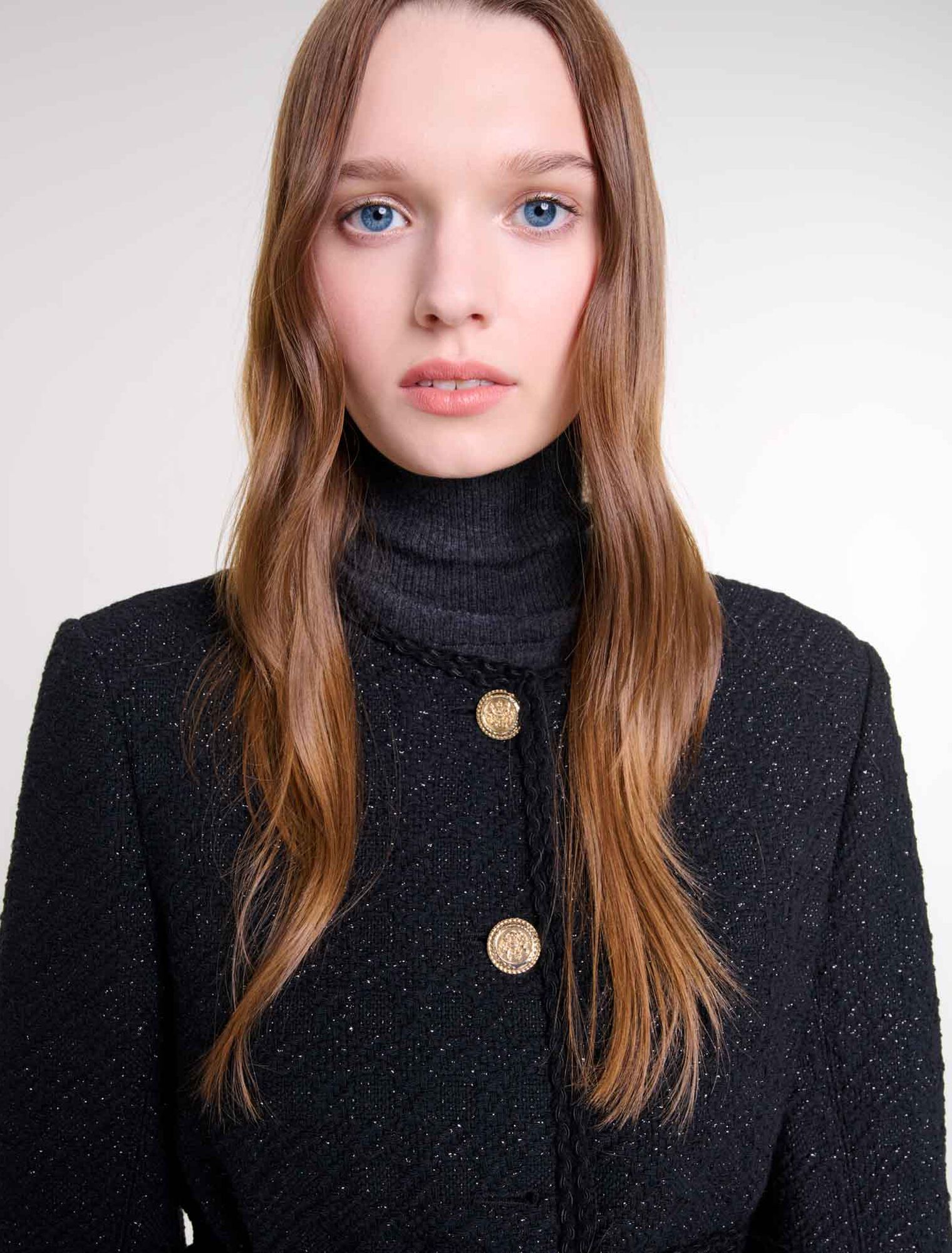 Belted shiny  tweed jacket