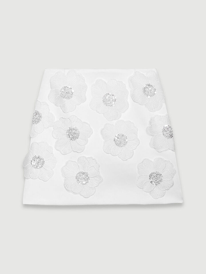 Beaded satin floral skirt