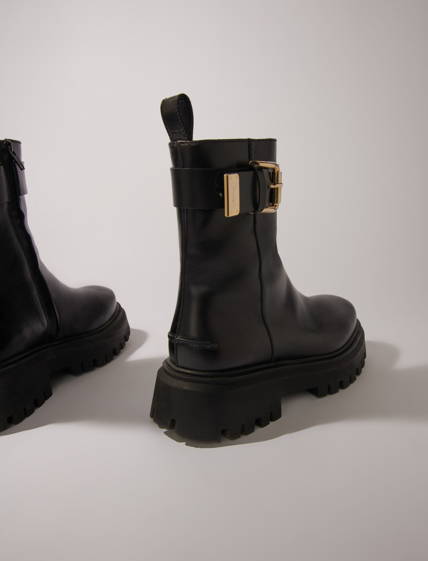 Leather ankle boots with buckles Black / Gray For Women | Maje Leather ankle boots with buckles Black / Gray For Women | Maje