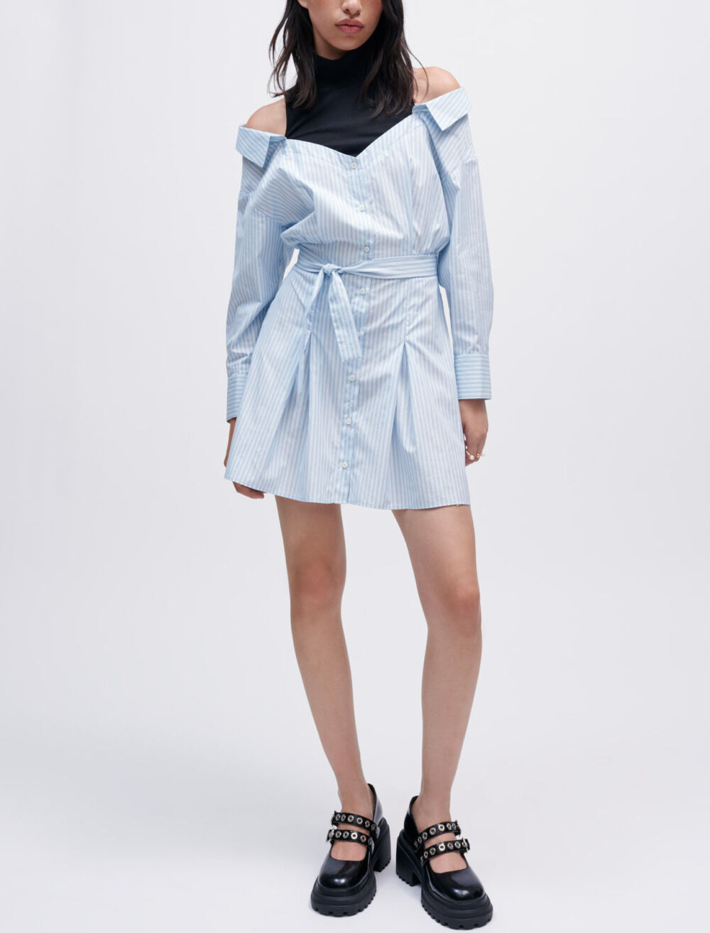 Striped trompe l oeil shirt dress Blue For Women Maje