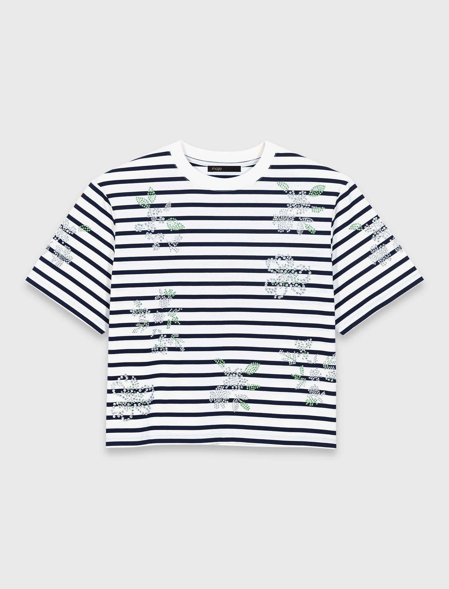Striped rhinestone flower T-shirt White For Women | Maje