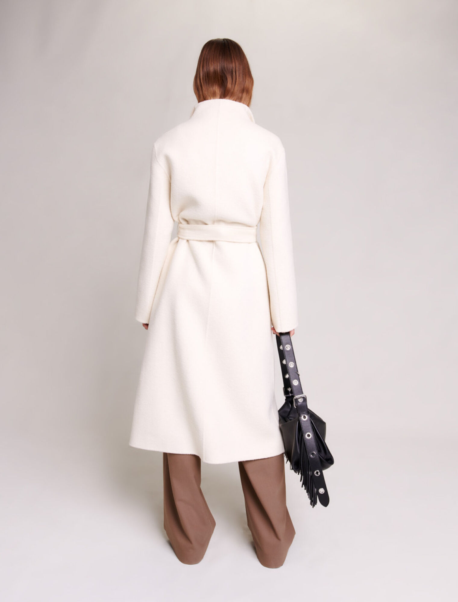 Mid-length coat with tie fastening