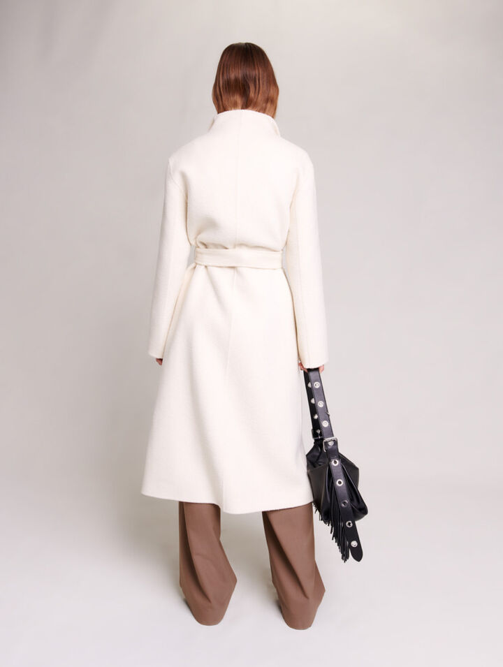 Mid-length coat with tie fastening
