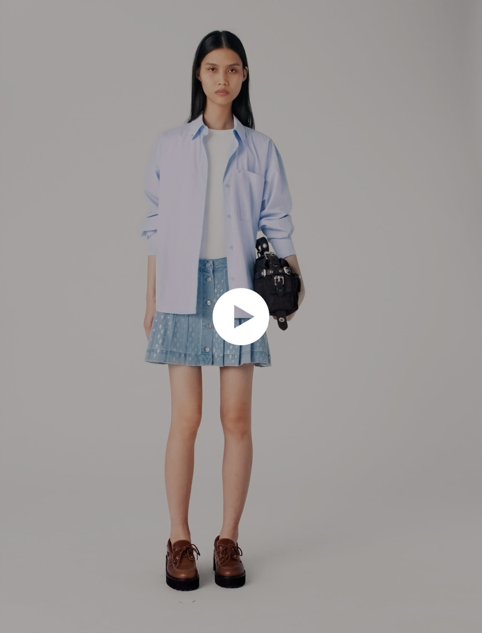 Short pleated denim skirt with strass Blue For Women | Maje