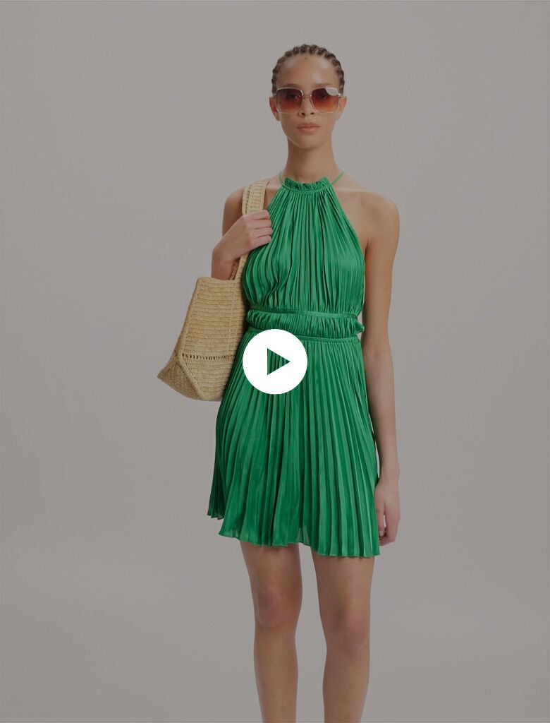 Mini pleated halter dress Green For Women | Maje