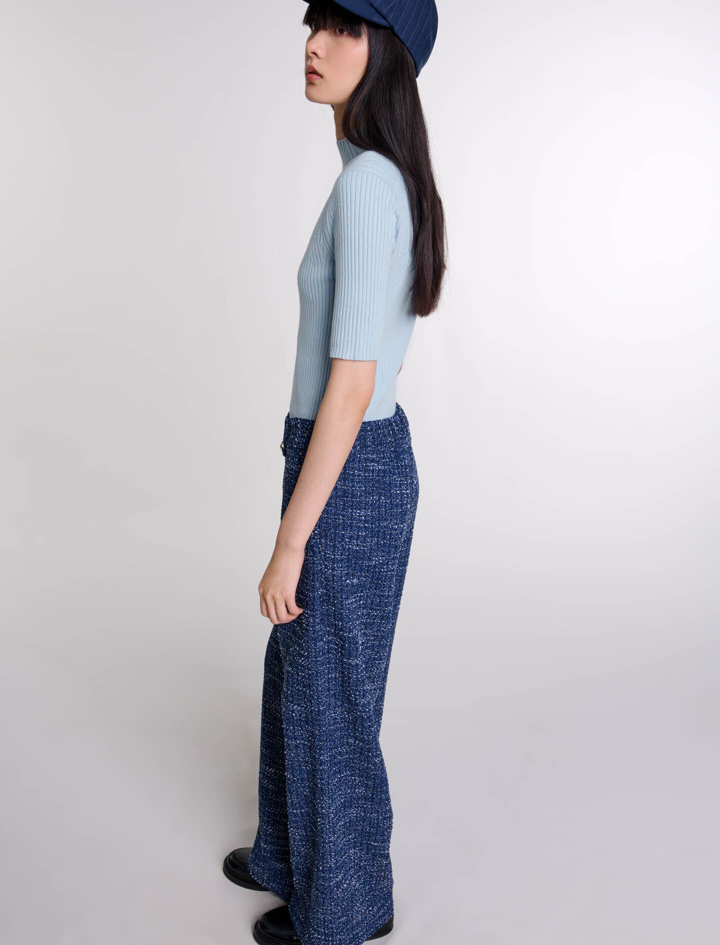 Wide-leg tweed trousers Blue For Women | Maje