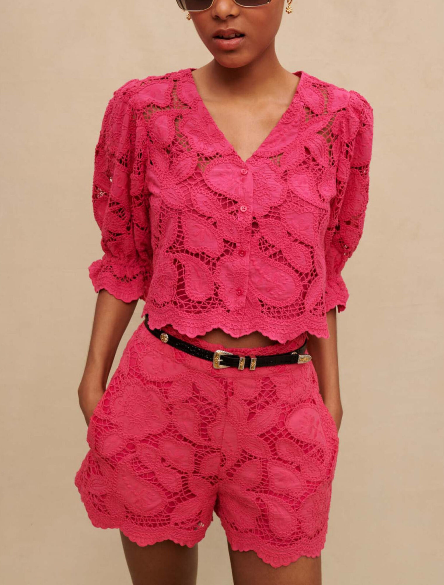 Openwork short shirt