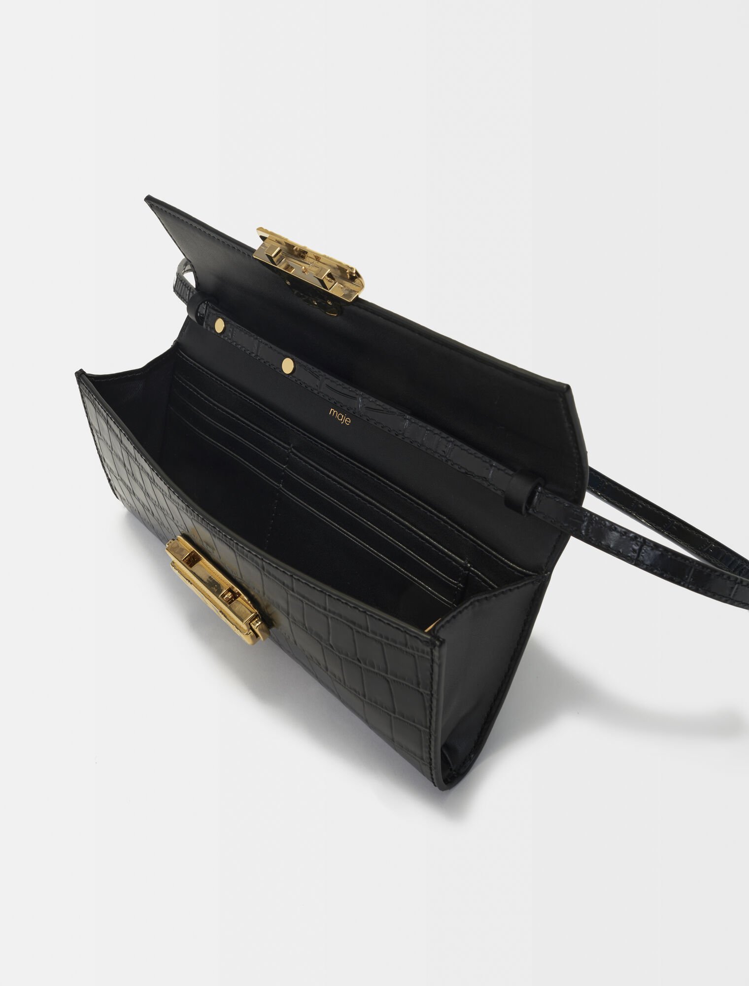 Croc-effect embossed leather bag