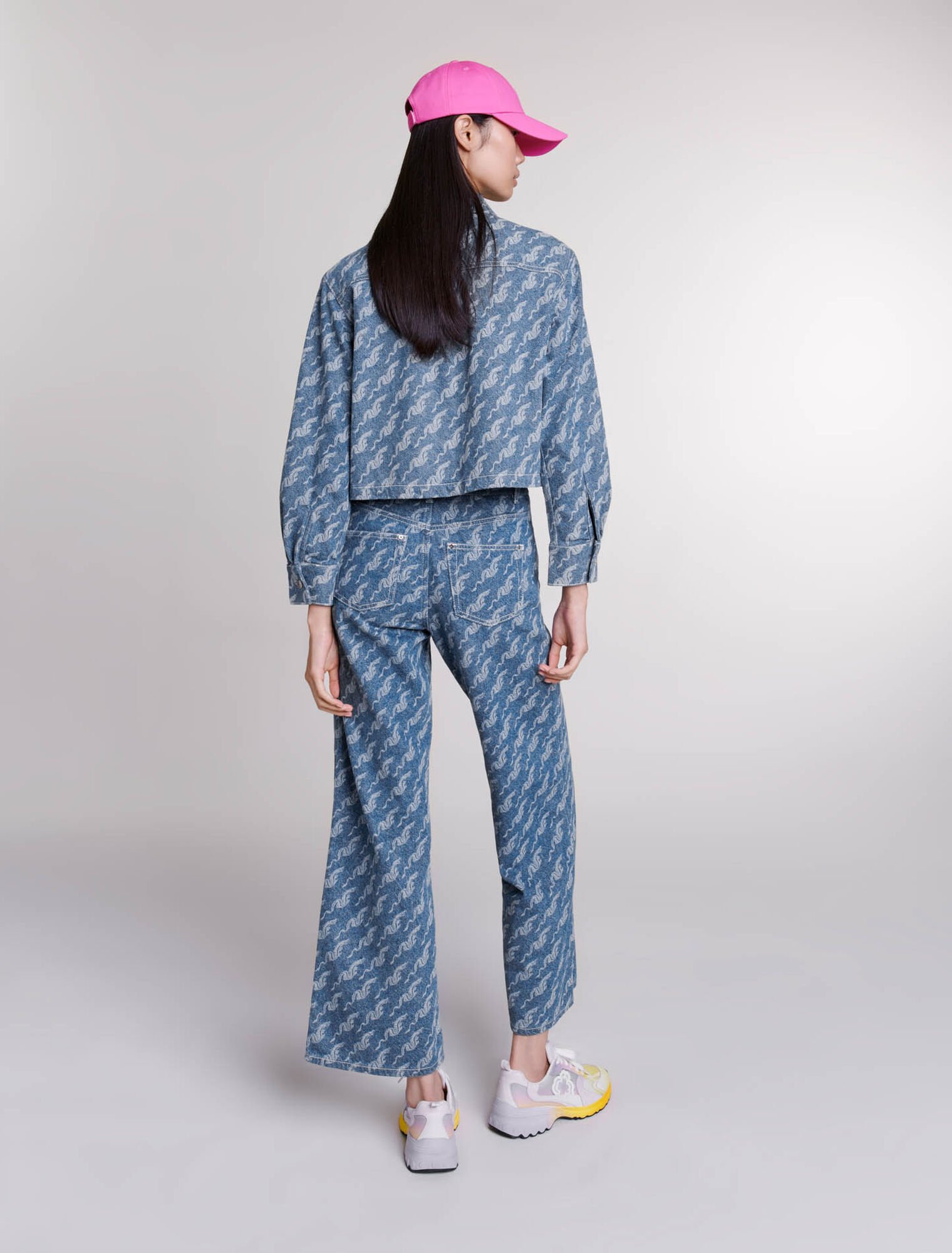 Wide-leg patterned jeans