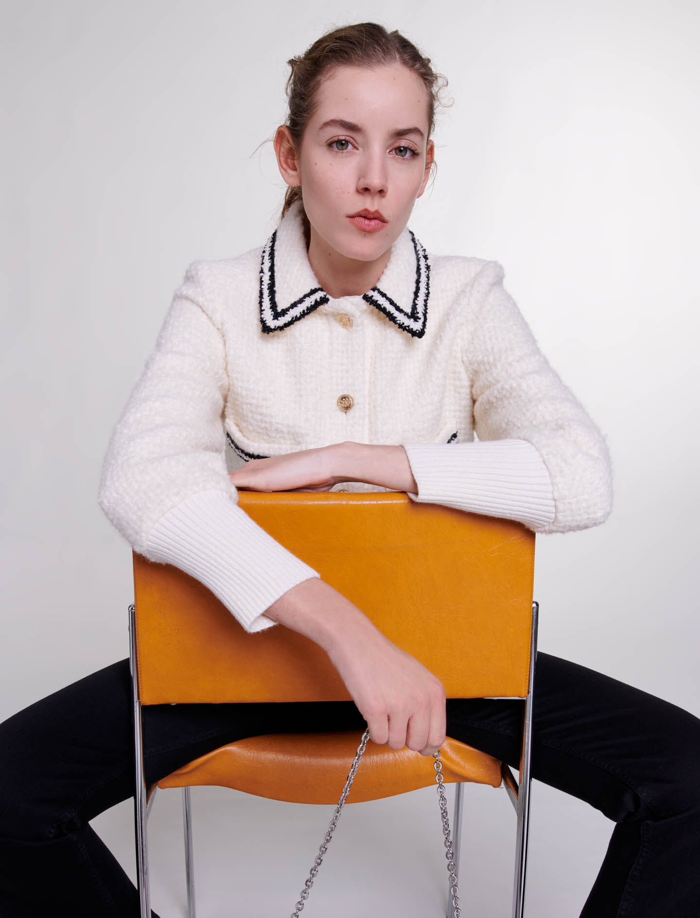 maje ツイードジャケット Tweed-effect knit jacket Pink For Women | Maje