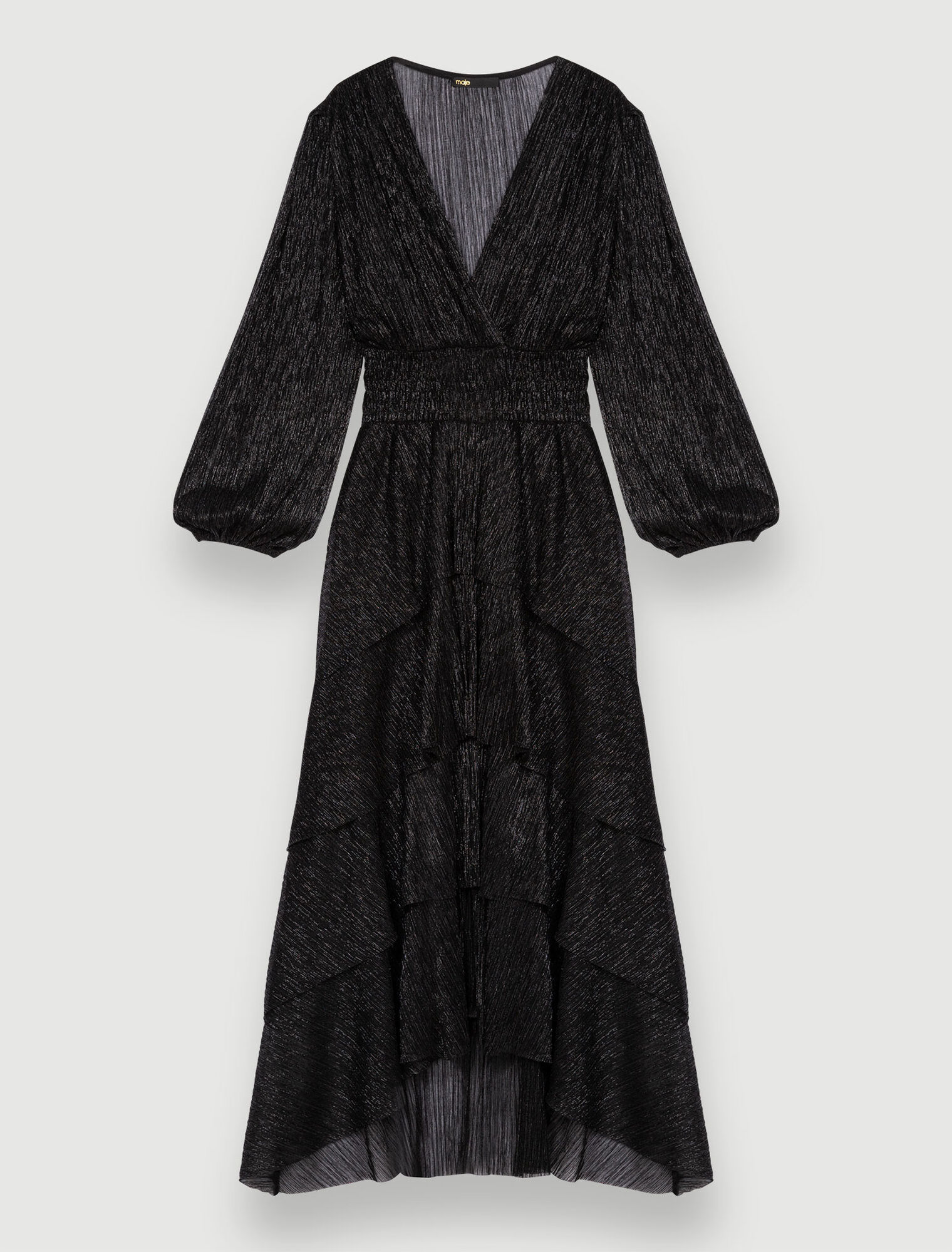 Pleated stretch lamé dress with ruffles
