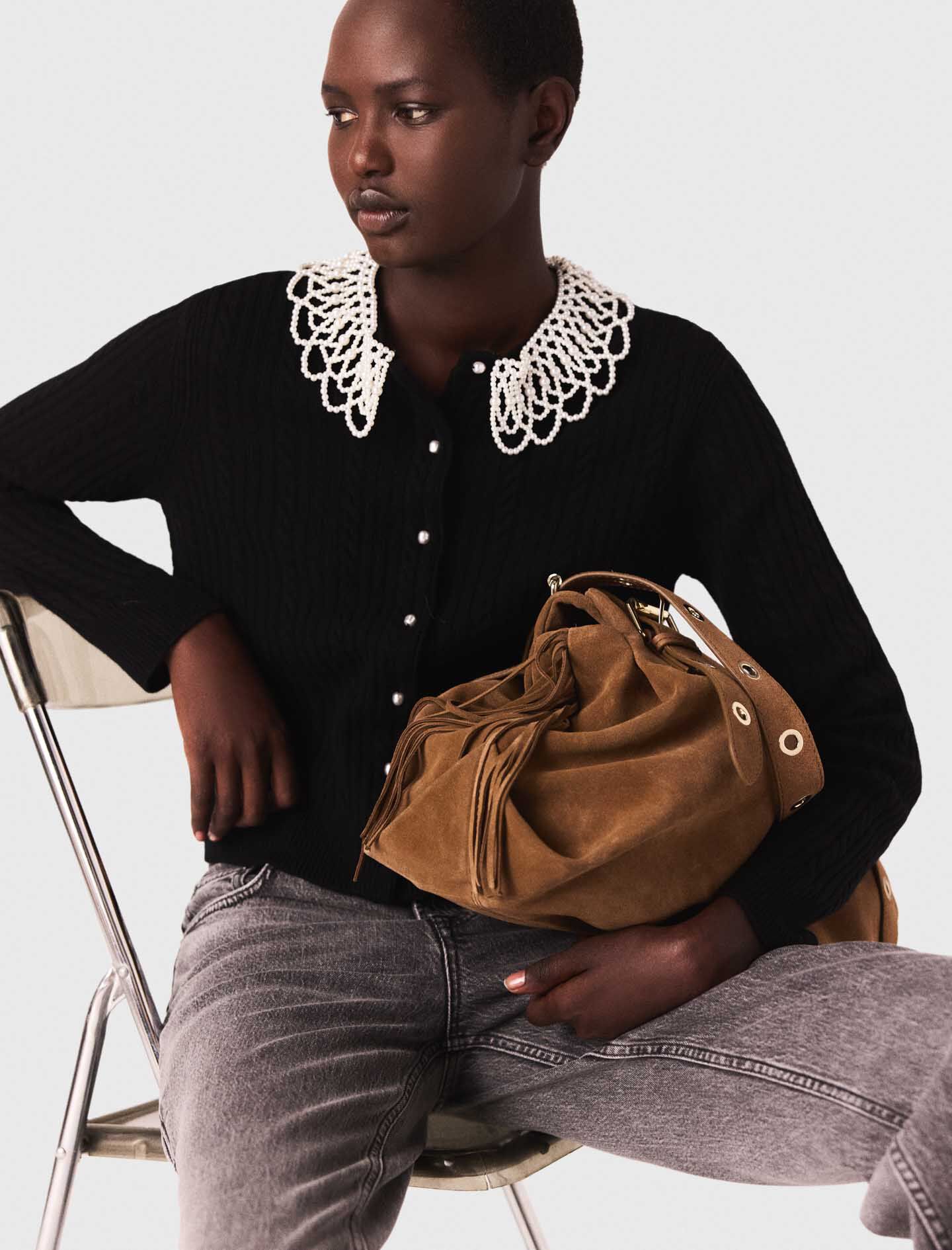 MY___　マイ　CARDIGAN WITH COLLAR Maje Cardigan with Jewellery Collar | Saks Fifth Avenue