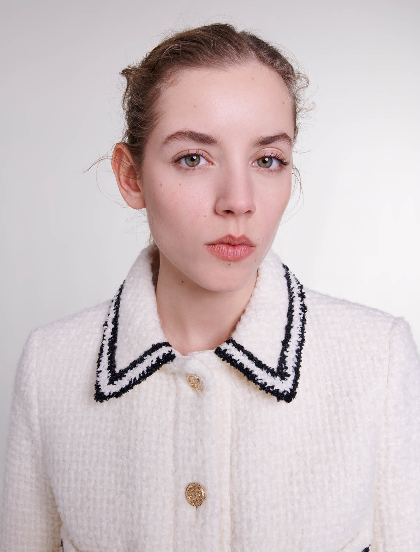 Contrasting tweed-style jacket White For Women | Maje