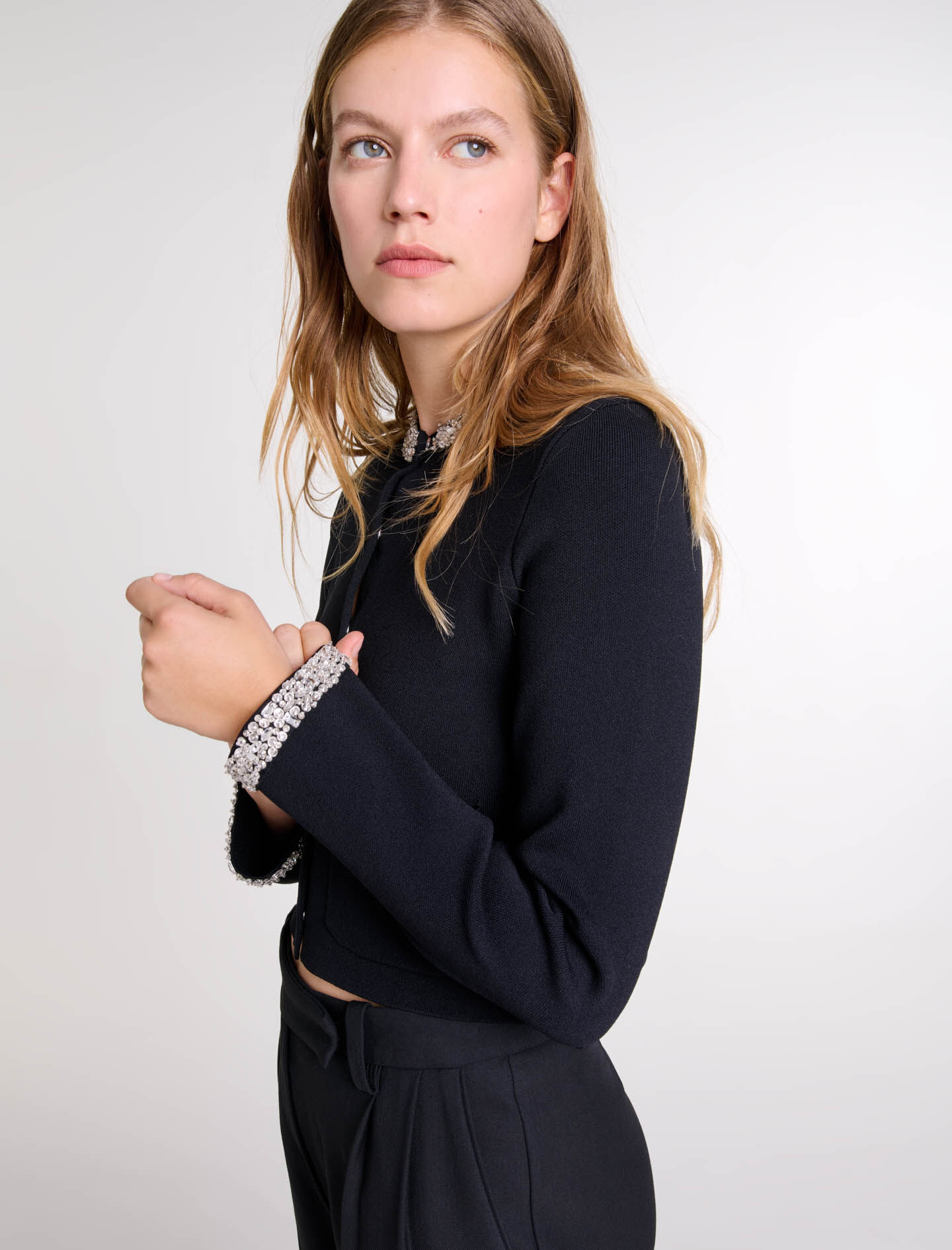 Cardigan with jewellery neck Blue For Women | Maje