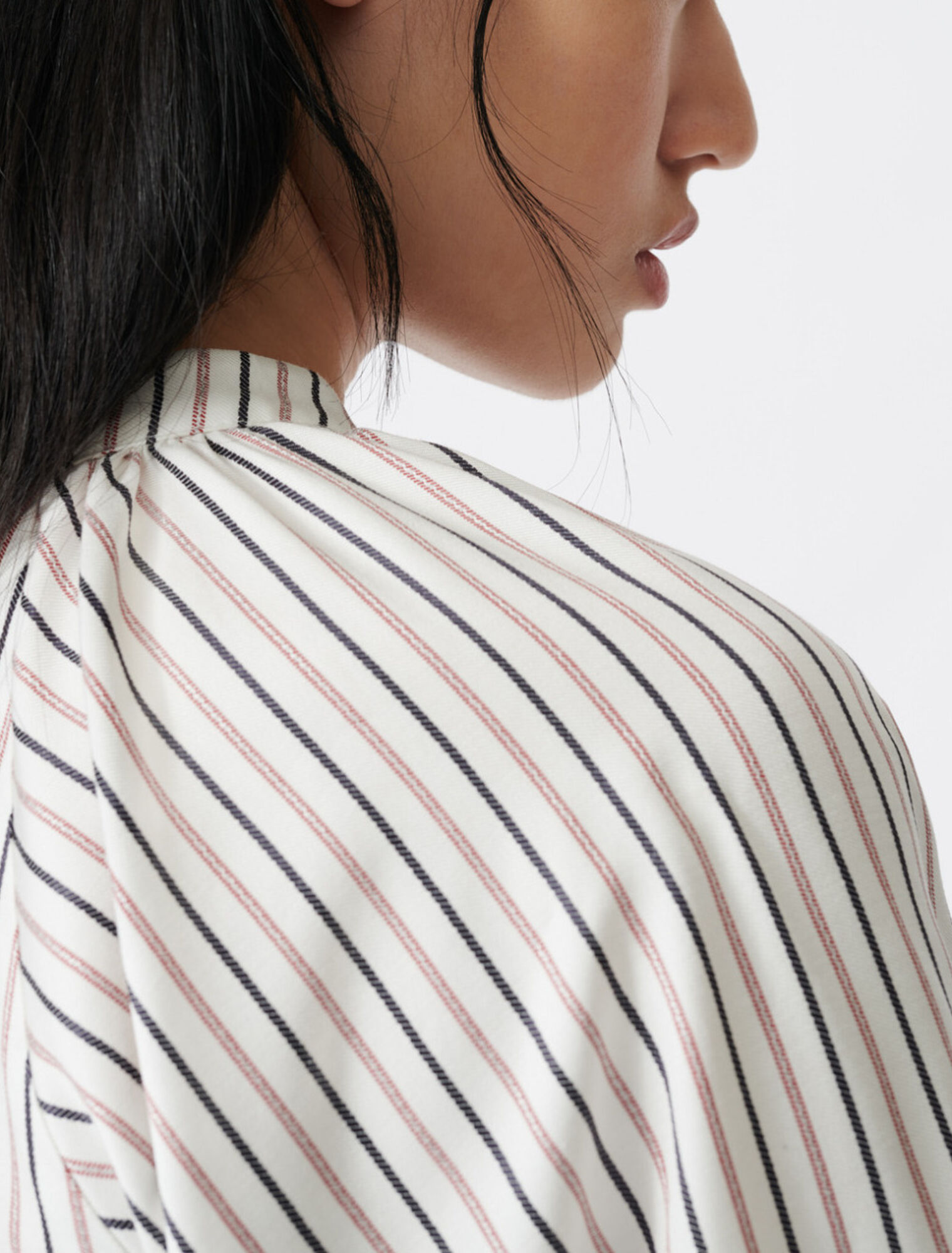 Belted jumpsuit with fine stripes