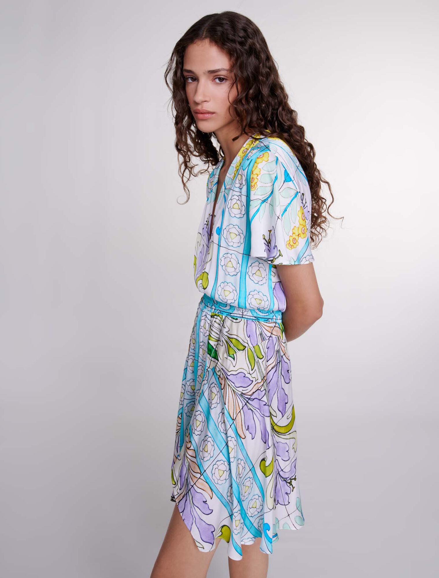 Short satin-effect print dress