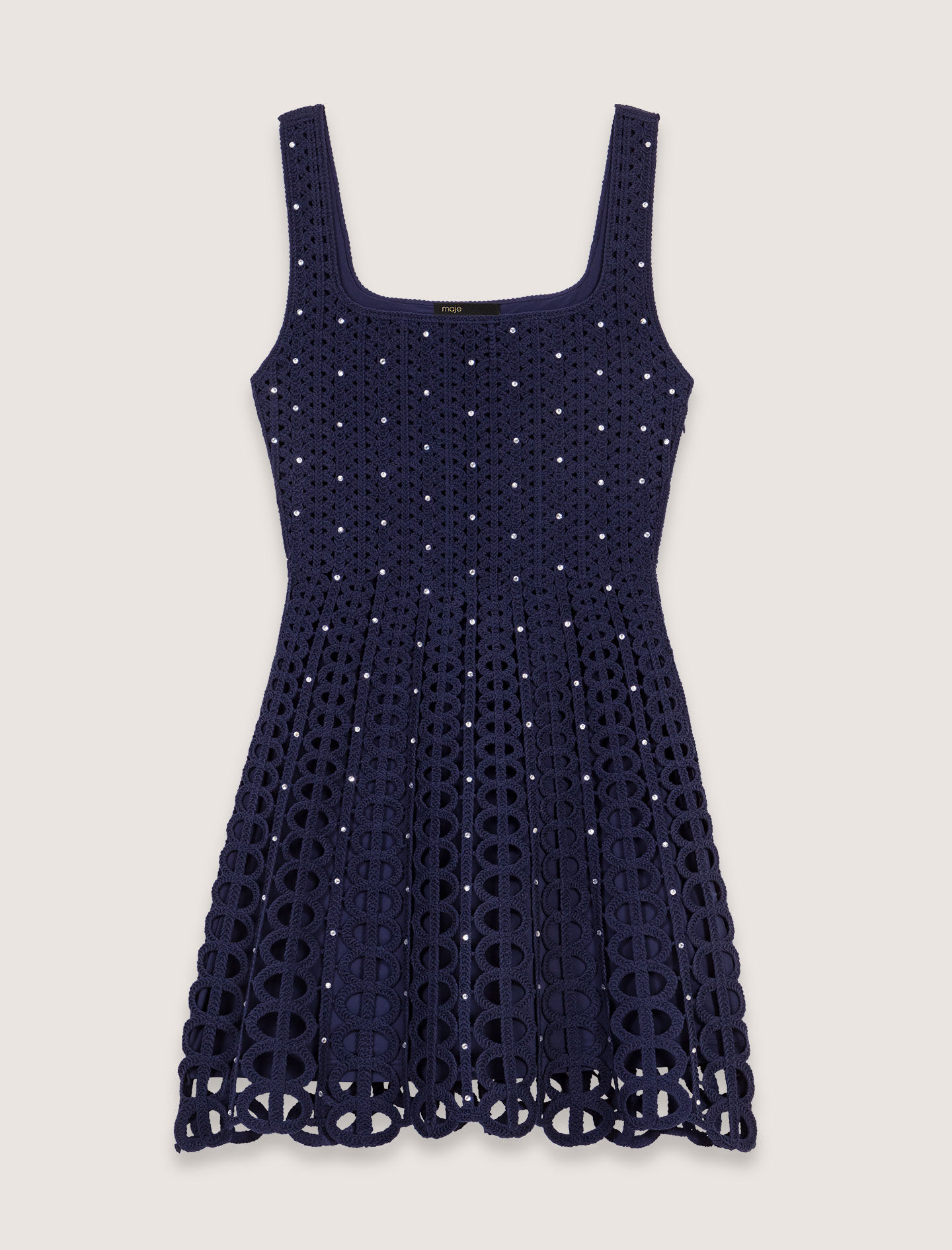 Rhinestone crochet mini dress Blue For Women | Maje