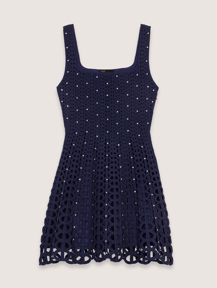 Rhinestone crochet mini dress