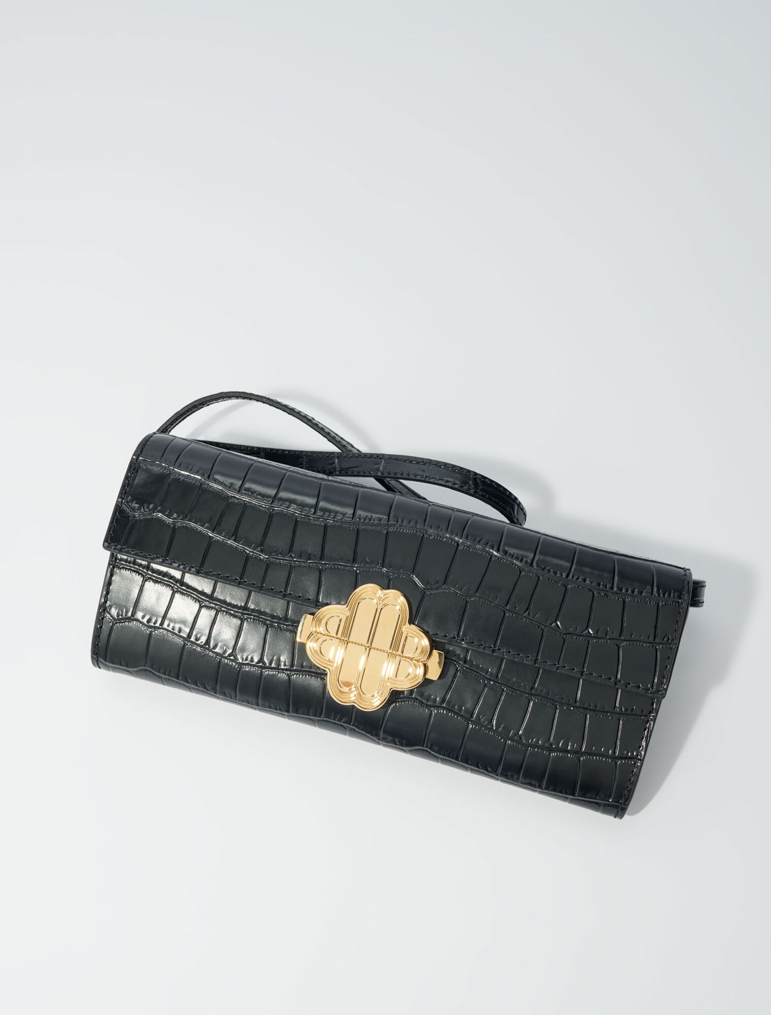 Croc-effect embossed leather bag