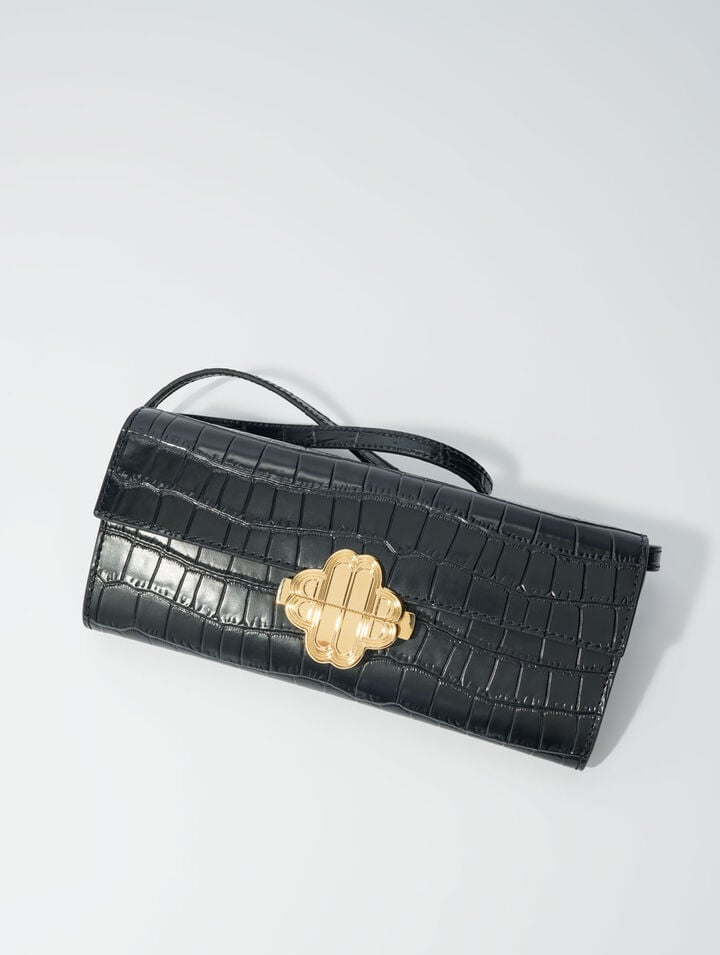 Croc-effect embossed leather bag