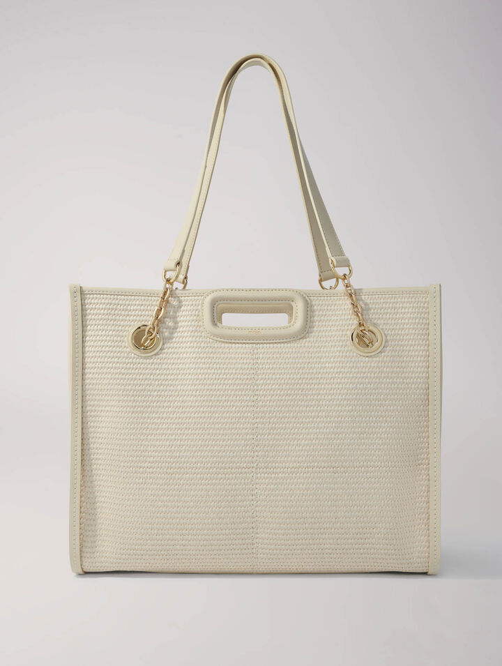 Raffia-effect textile tote bag