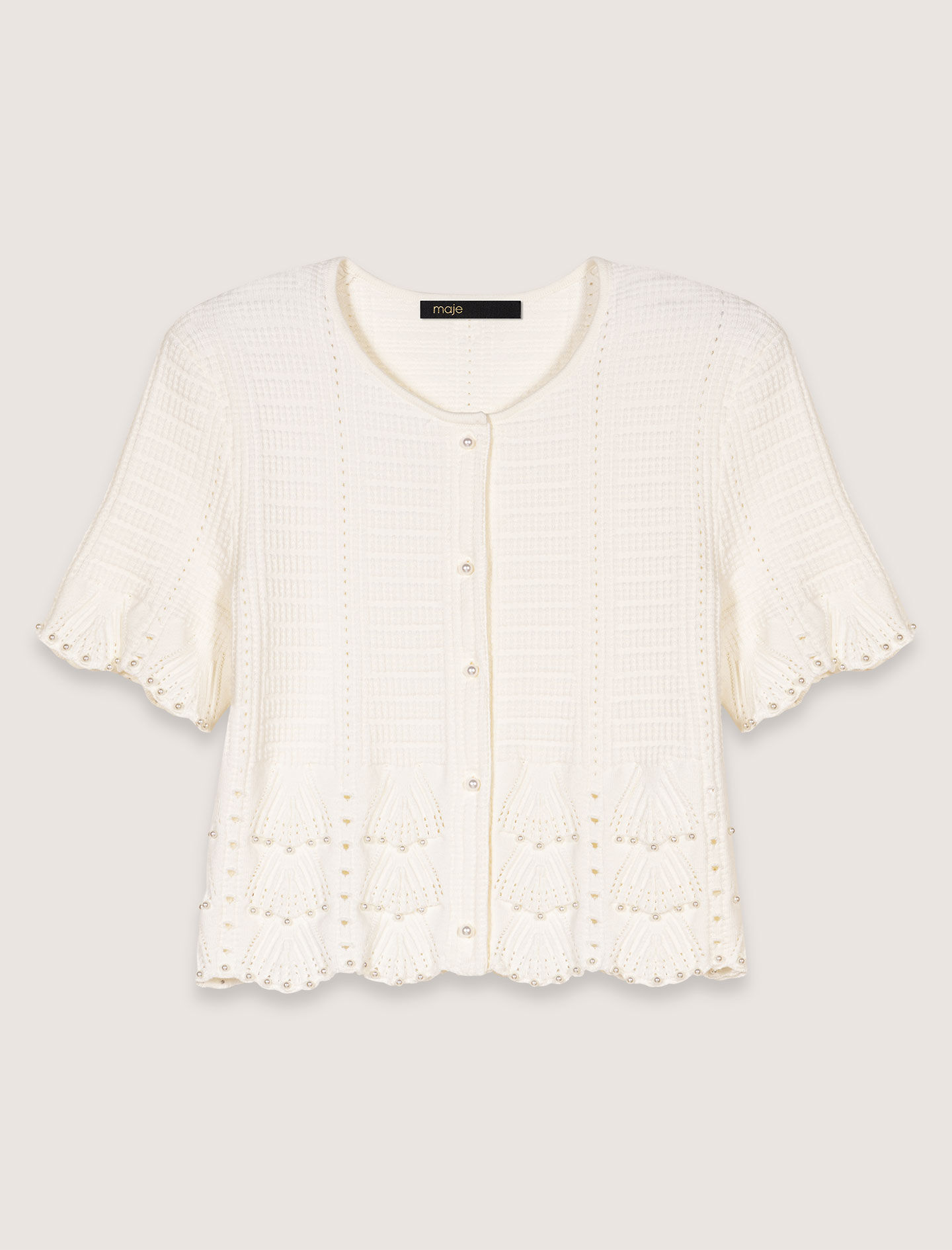Pointelle knit short sleeve cardigan White For Women | Maje