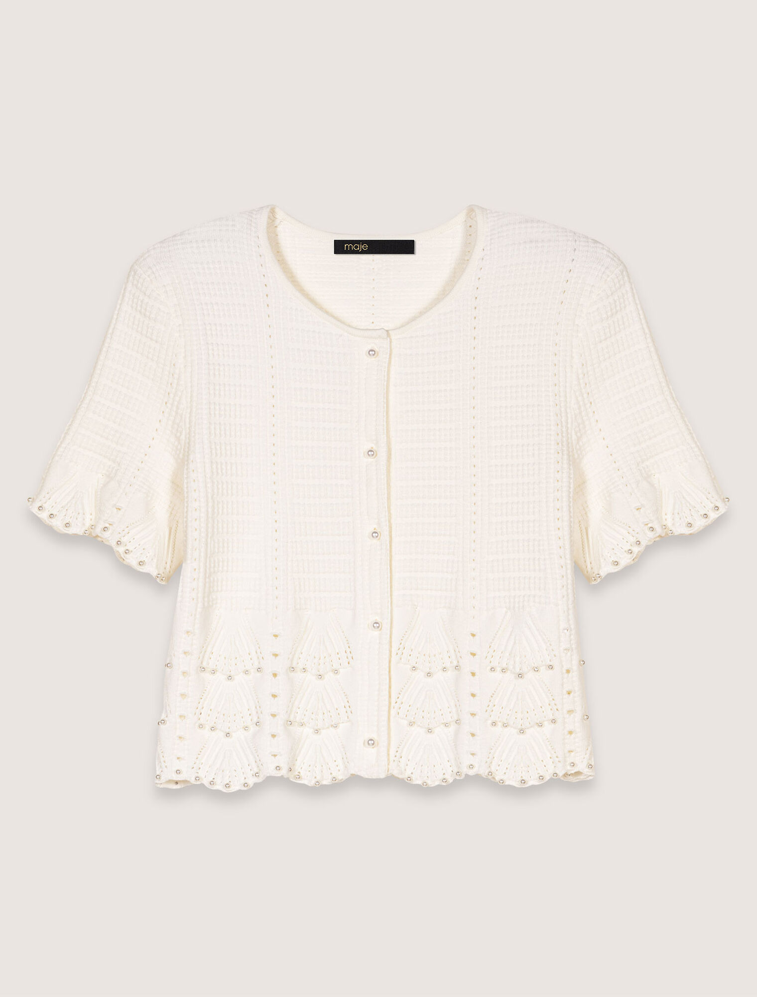 Pointelle knit short sleeve cardigan