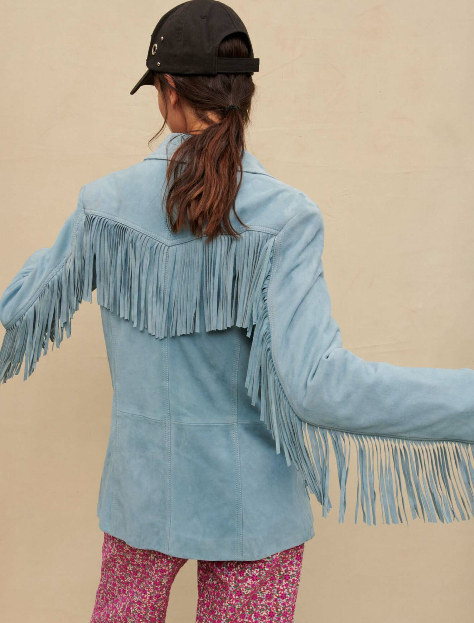 Suede leather jacket with fringing