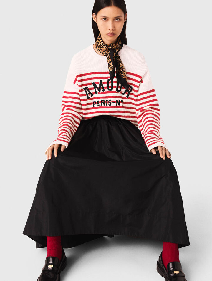 Long skirt with contrast waistband 