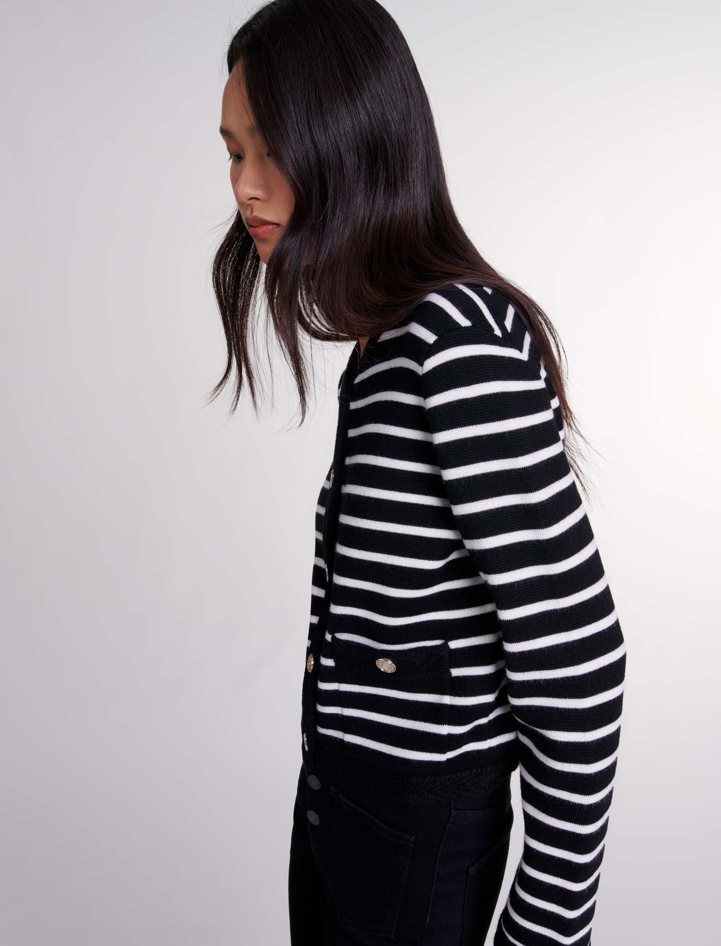 品質は非常に良い cardigan Striped Black Maje | Women For Gray / トップス