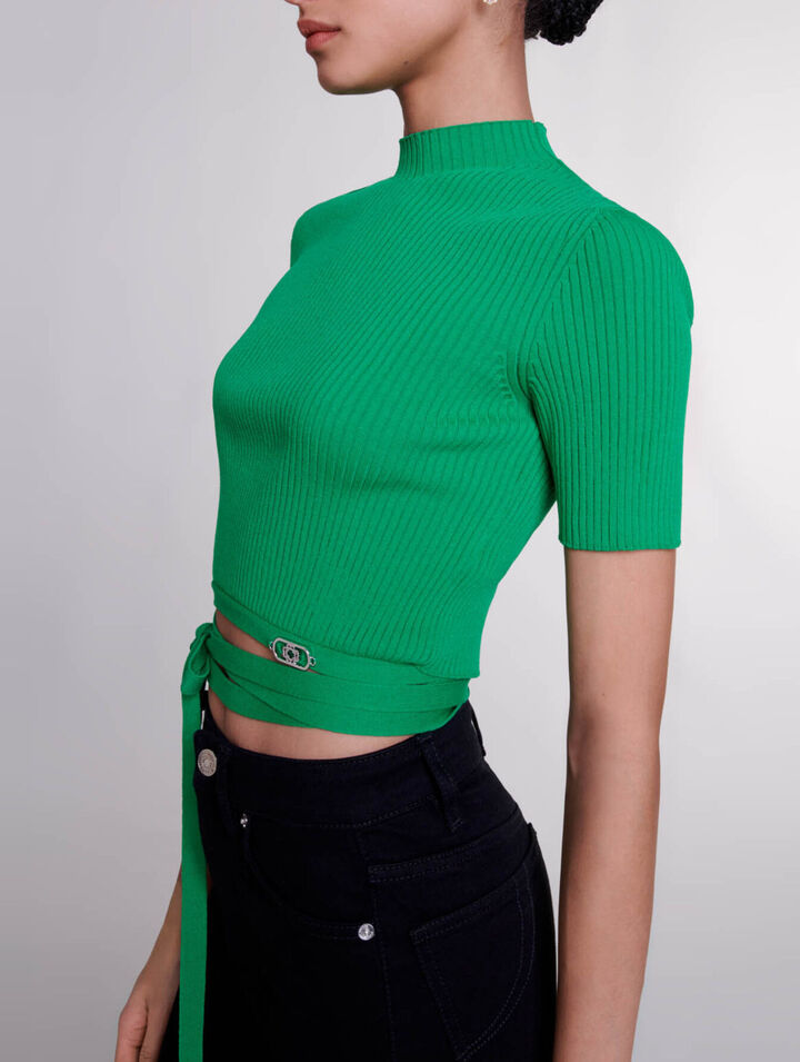 Knit crop top with ties