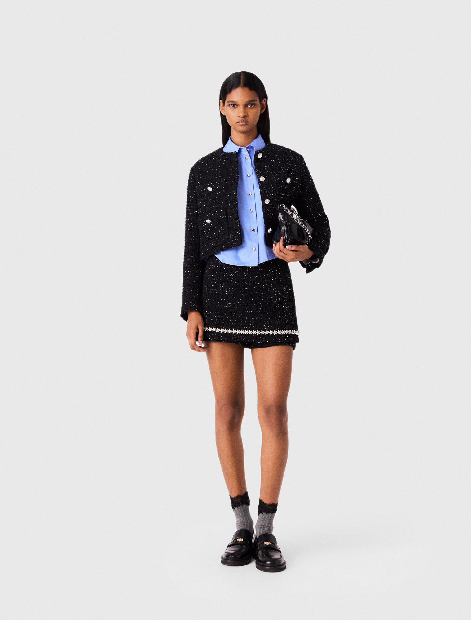 Short sequin tweed jacket
